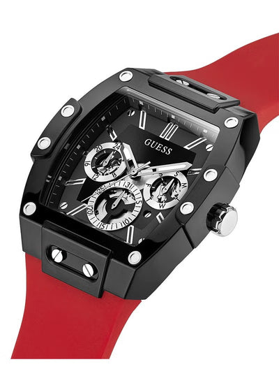 GUESS BLACK CASE RED SILICONE WATCH - GWAM1