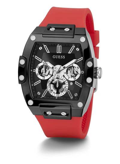 GUESS BLACK CASE RED SILICONE WATCH - GWAM1