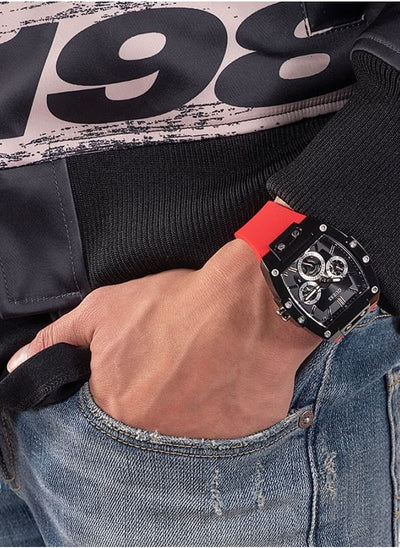 GUESS BLACK CASE RED SILICONE WATCH - GWAM1